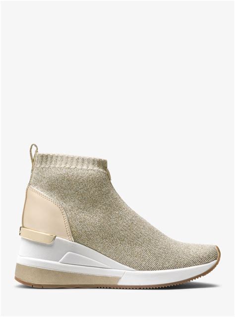 michael michael kors skyler metallic stretch-knit sneaker|Skyler Metallic Stretch Knit Sock Boot .